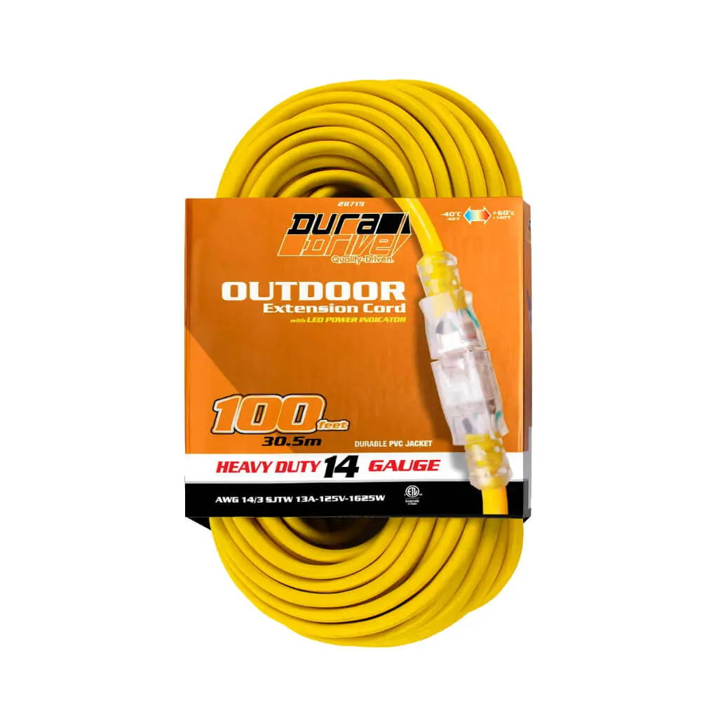 Duradrive 100 Ft. 14/3 Sjtw Lighted Single Tap Outdoor Extension Cord 1