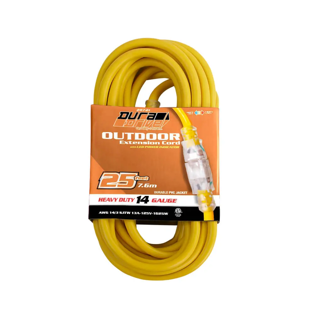 Duradrive 25 Ft. 14/3 Sjtw Lighted Single Tap Power Extension Cord 1