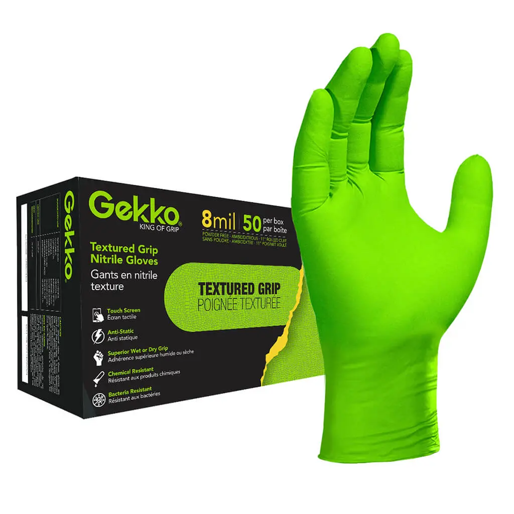 Gekko 8 Mil Textured Grip Rolled Cuff Disposable Nitrile Glove (50-Pack) 1