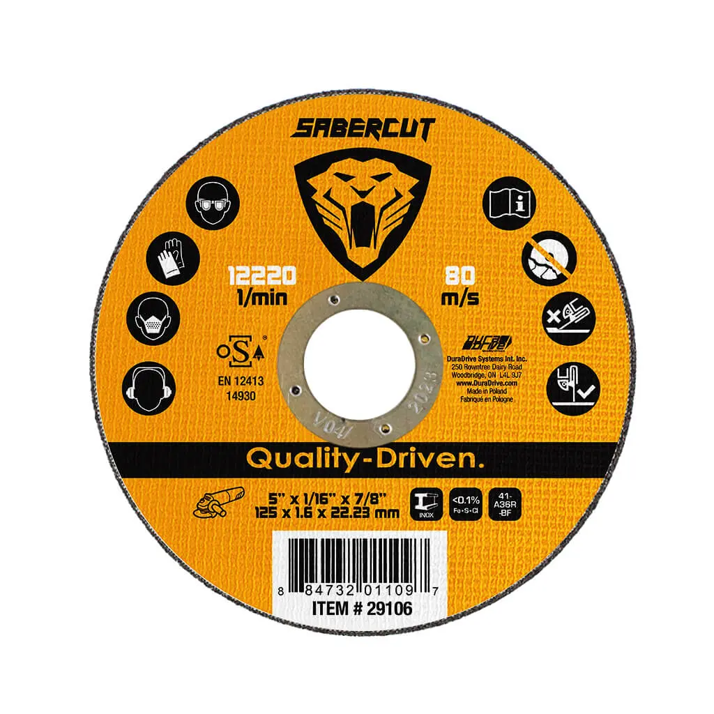 Sabercut 5 In. X 1/16 In. Type 1 Cut-Off Grinder Wheel For Metal Cutting 1