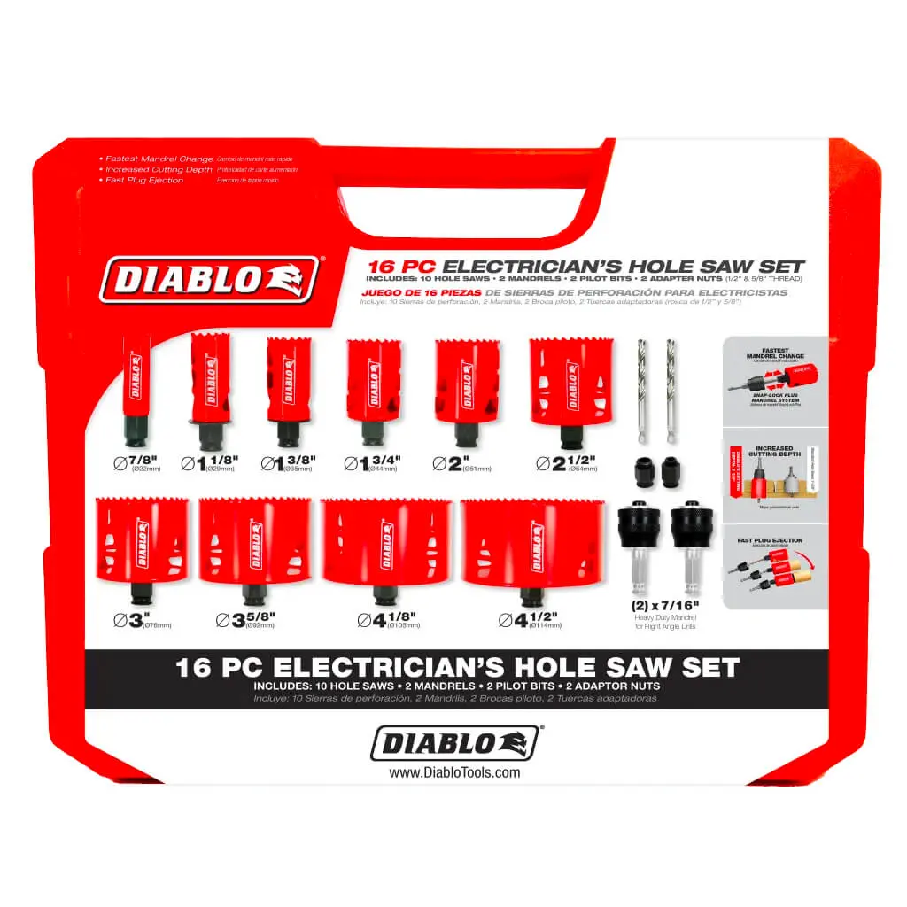 Freud Diablo Dhs16sel Electricians Bi-Metal Mandrel Shank Hole Saw Set (16-Piece) 1