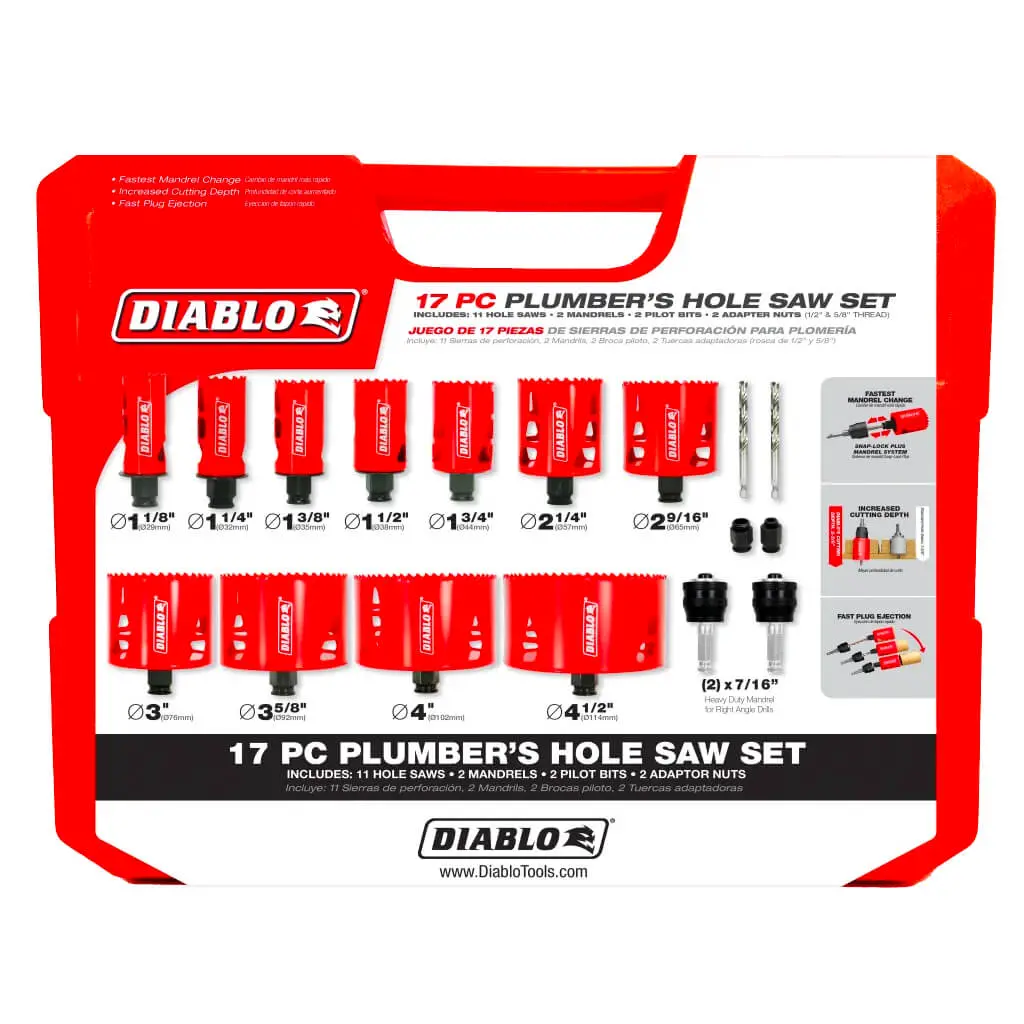 Freud Diablo Dhs17spl Plumbers Bi-Metal Mandrel Shank Hole Saw Set (17-Piece) 1