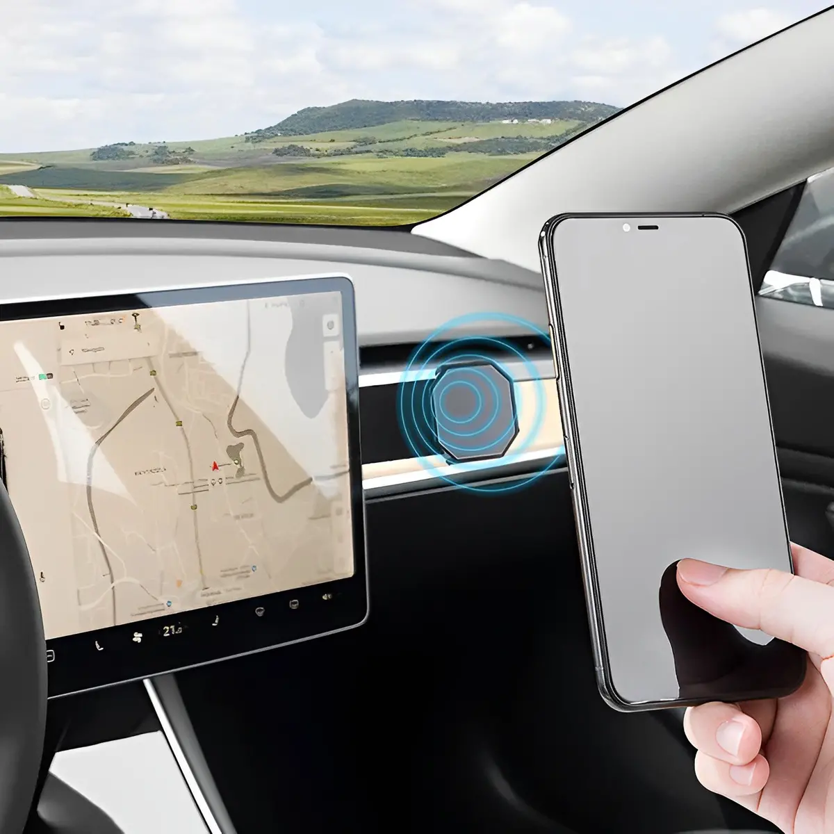 Magnetic Suction Phone Holder For Model 3/Y - Hidden Behind The Screen 2