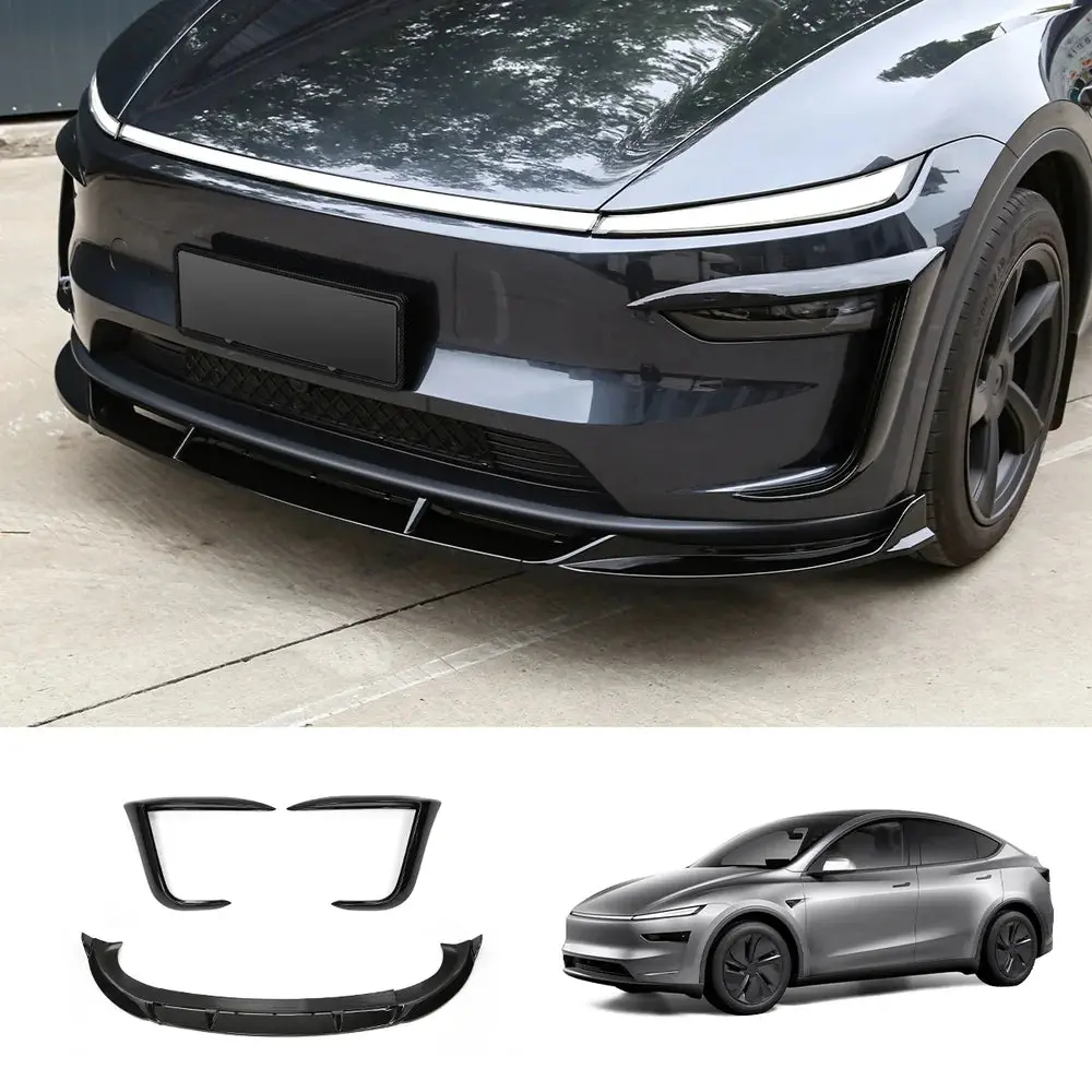 3-Piece Front Lip Spoiler & Fog Light Trim For Tesla Model Y Juniper 2025+ 3