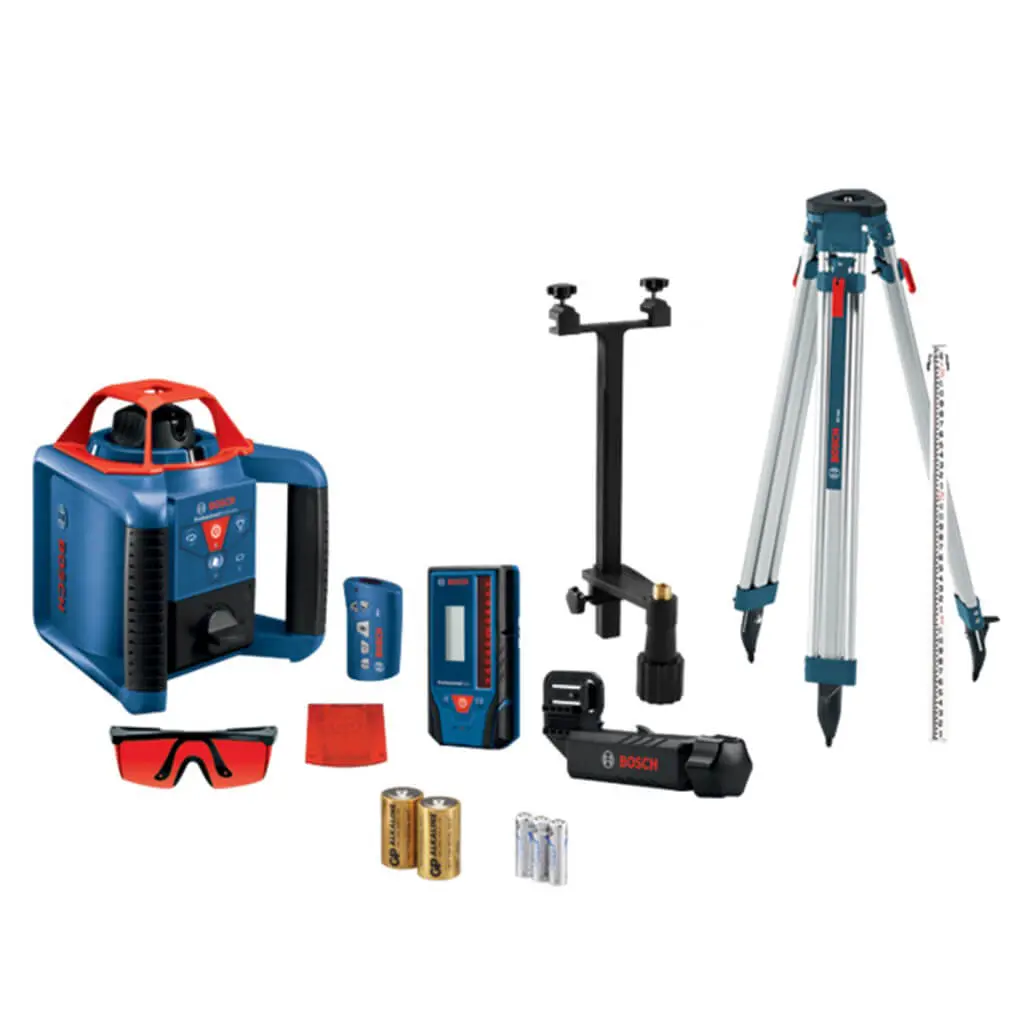 Bosch Grl900-20Hvk Revolve900 1,000 Ft. Red Line Self-Leveling Horizontal/Vertical Rotary Laser Kit With Tripod, Leveling Rod And Remote (14-Pieces) 1