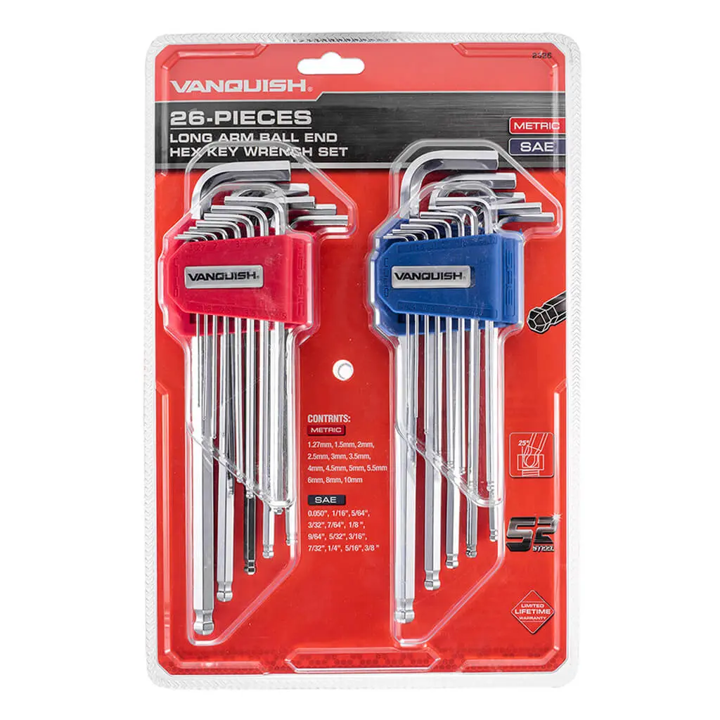 Vanquish 2326 Sae And Metric Long Arm Ball End Hex Key Wrench Set (26-Piece) 1