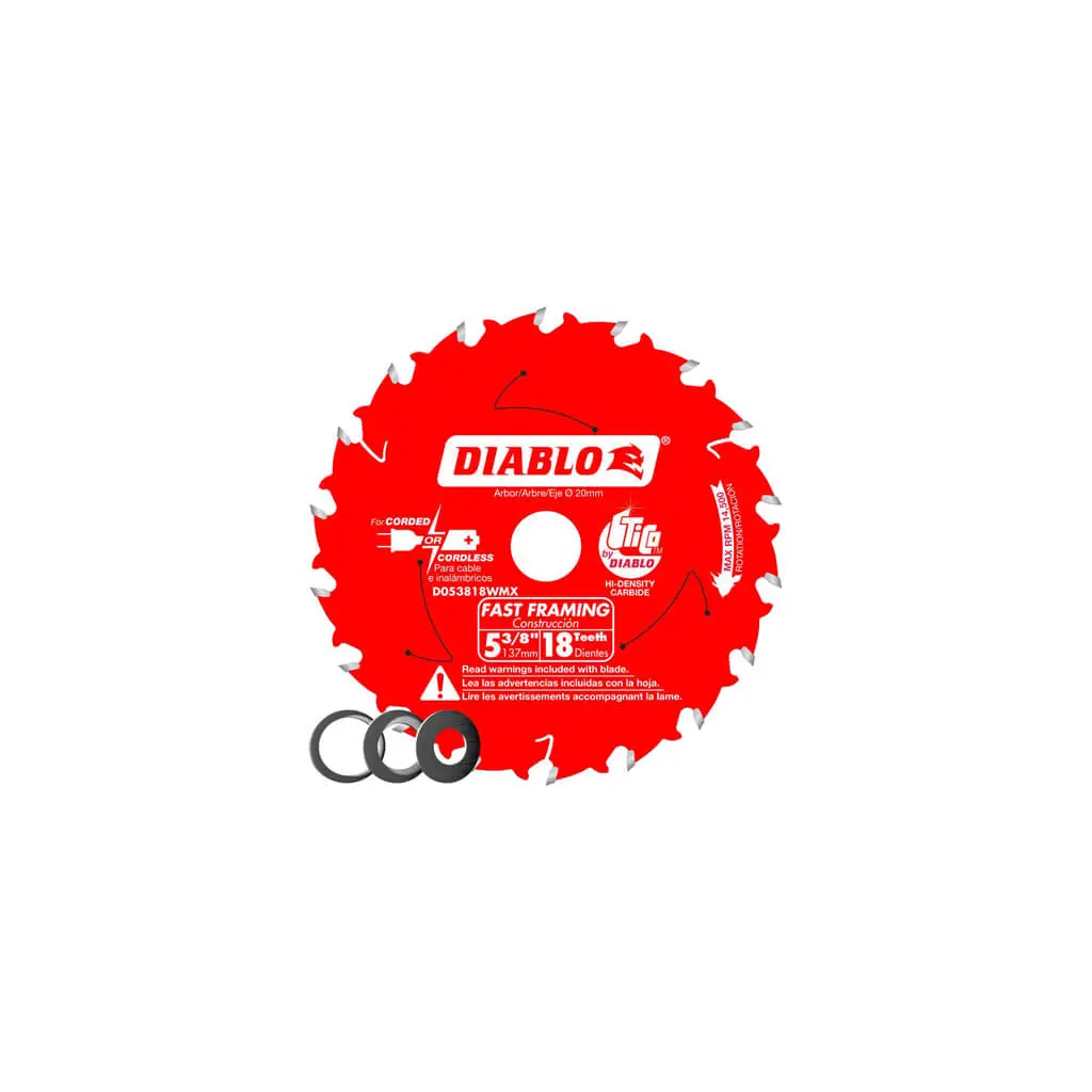 Diablo D053818wmx 5-3/8 In. 18-Tooth High-Density Carbide Fast-Framing Wood Cutting Saw Blade 1