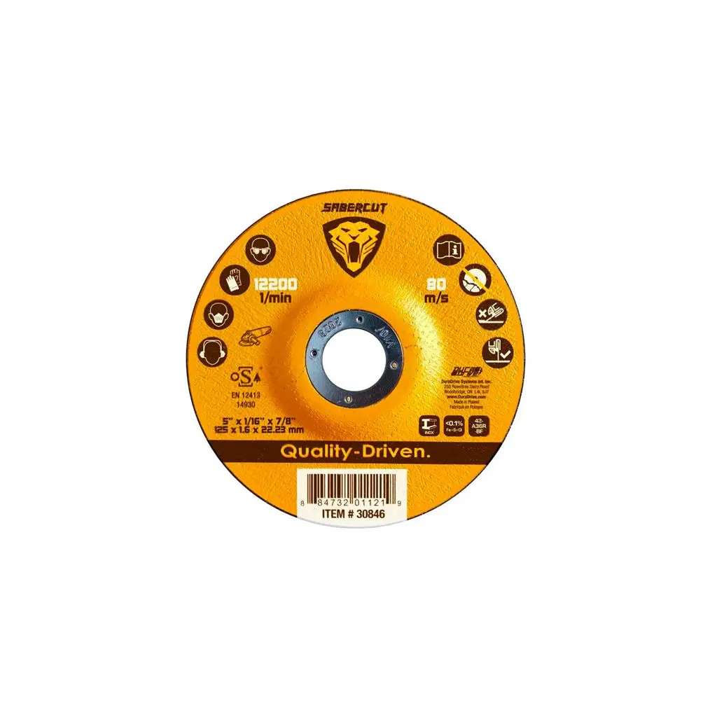 Sabercut 5 In. X 1/16 In. Type 27 Cut-Off Grinder Wheel For Metal Cutting 1