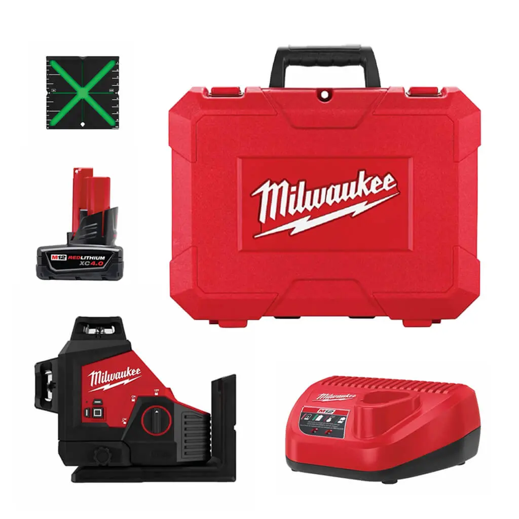 Milwaukee 3632-21 M12 12-Volt Lithium-Ion Cordless Green 360-Degree 3-Plane Laser Kit 1
