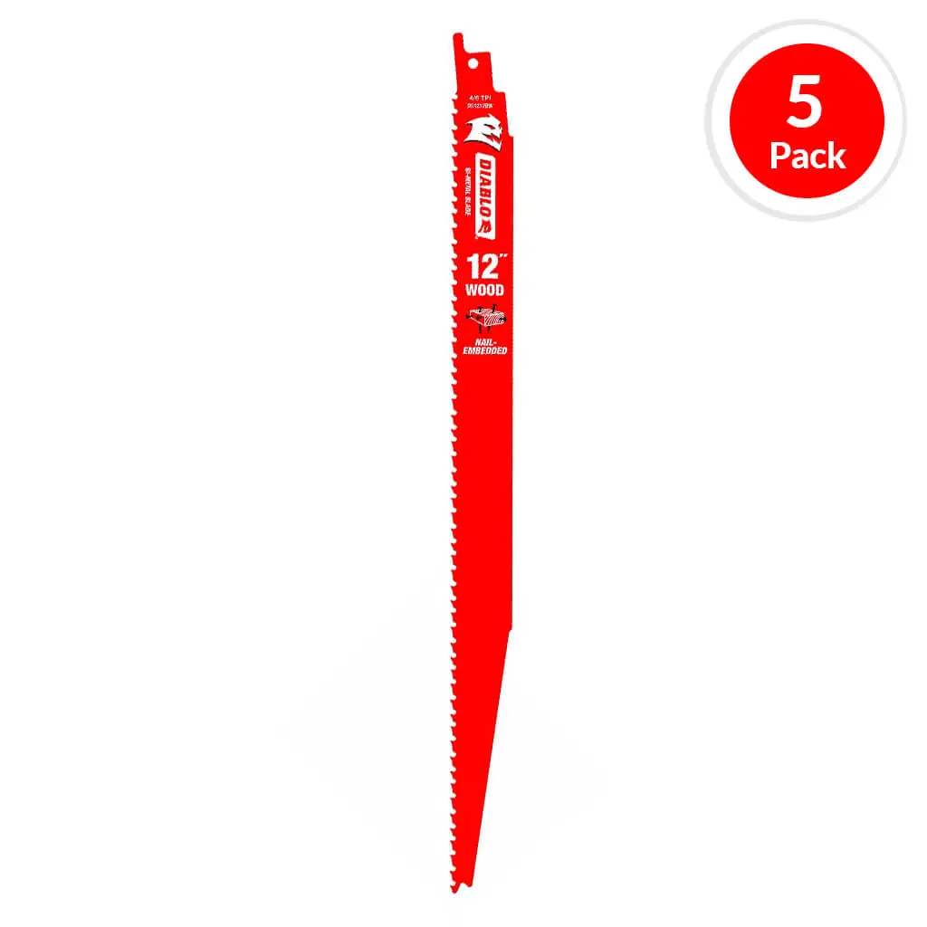 Freud Diablo Ds1212bw5c 12 In. 4/6-Tpi Bi-Metal-Tipped Nail-Embedded Wood Cutting Reciprocating Saw Blade (5-Pack) 1