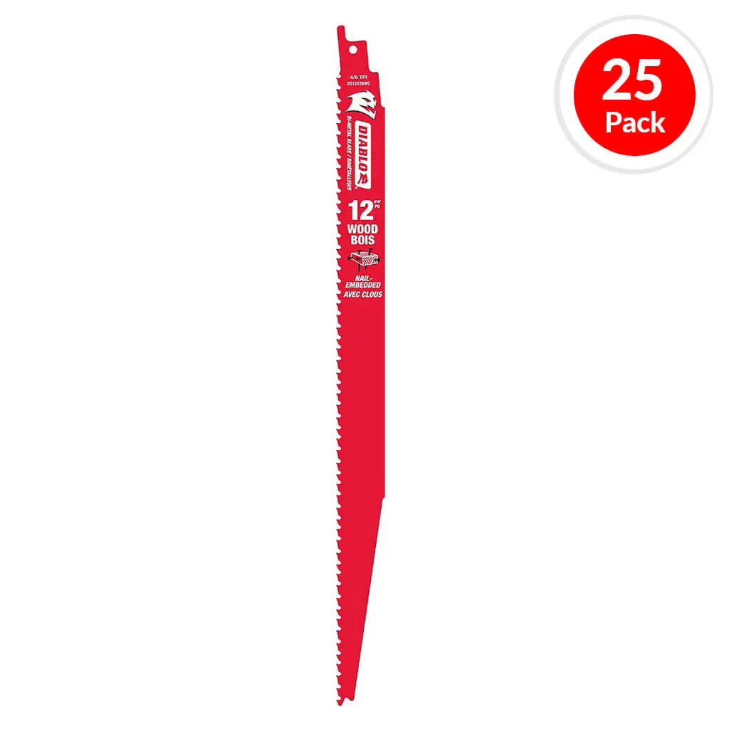 Freud Diablo Ds1212bw25c 12 In. 4/6-Tpi Bi-Metal-Tipped Nail-Embedded Wood Cutting Reciprocating Saw Blade (25-Pack) 1