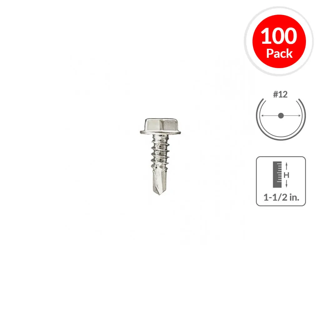 H Paulin 232-088 #12 X 1-1/2 In. Zinc Plated Hex Washer Head Self-Drilling Tek Screw (100-Pack) 1