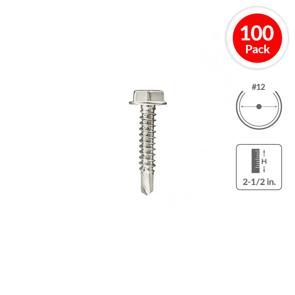 H Paulin 232-090 #12 X 2-1/2 In. Zinc Plated Hex Washer Head Self-Drilling Tek Screw (100-Pack) 1
