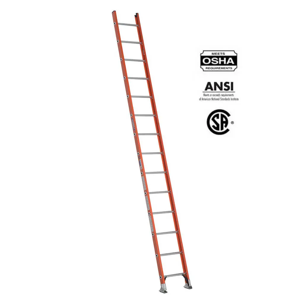 Werner D6214-1Ca 14 Ft. Fibreglass D-Rung Single Straight Ladder With 300 Lb. Load Capacity Type Ia Duty Rating 1