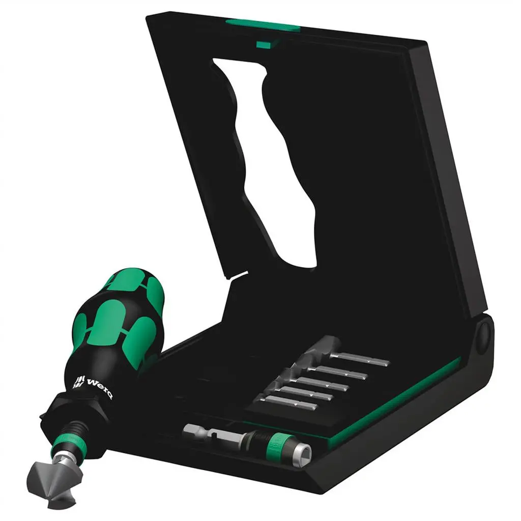 Wera 05104650001 846/8 1/4 In. Bitholding Quick-Release Chuck Screwdriver And 3-Flute Countersink Bits Set (8-Piece) 1