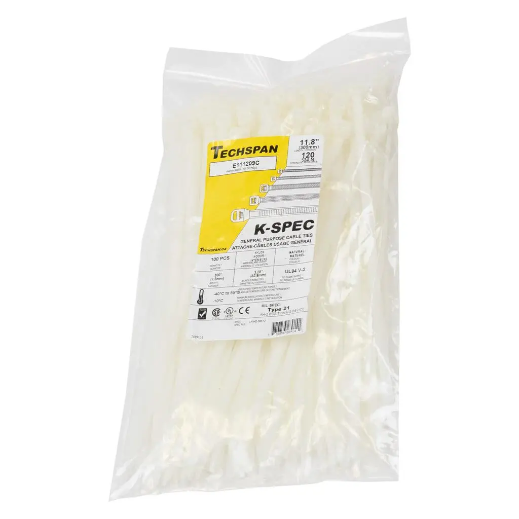 E111209c 11 In. 120 Lb. Natural Medium-Duty General Purpose Cable Ties (100-Pack) 1