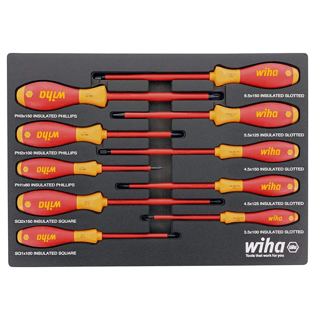 Wiha 32080 Insulated Softfinish Slotted/Phillips/Square Screwdriver Set (10-Piece) 1