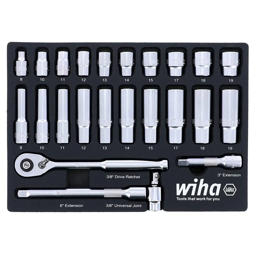 Wiha 33795 Metric 3/8 In. Drive Professional Standard And Deep Socket Set (24-Piece) 1