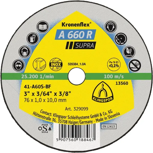 Klingspor 3In. X 3/64In. X 3/8In. Flat Cut-Off Wheel 1