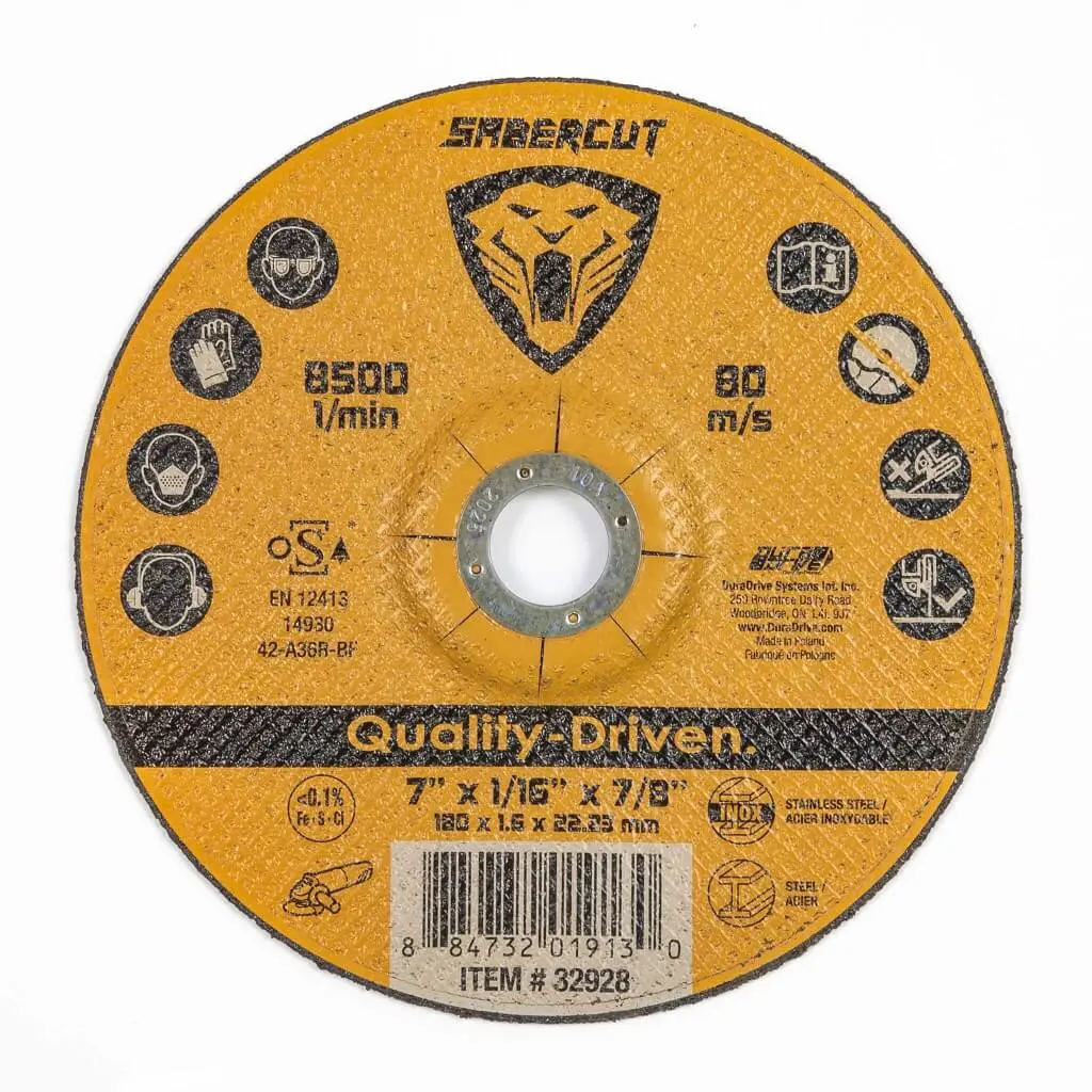 Sabercut 7 In. X 1/16 In. Type 27 Cut-Off Grinder Wheel For Metal Cutting 1