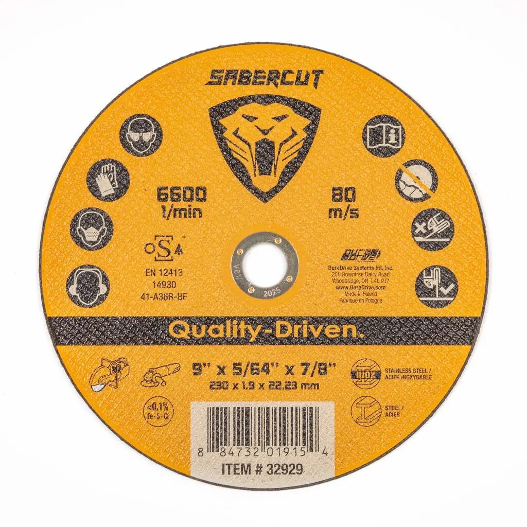 Sabercut 9 In. X 5/64 In. Type 1 Cut-Off Grinder Wheel For Metal Cutting 1