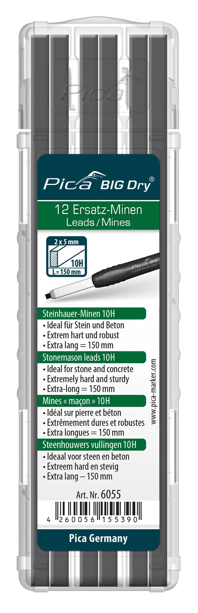 Pica Big Dry Stonemason Leads 10H Refill (Graphite, 12-Piece) 1