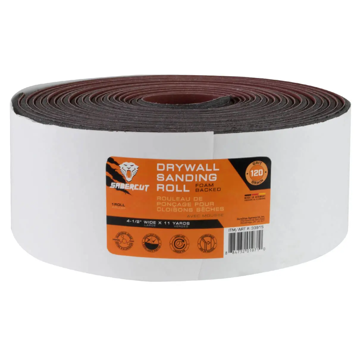 Sabercut 4-1/2 In. X 11Yds 120-Grit Drywall Sandpaper Foam Roll 1