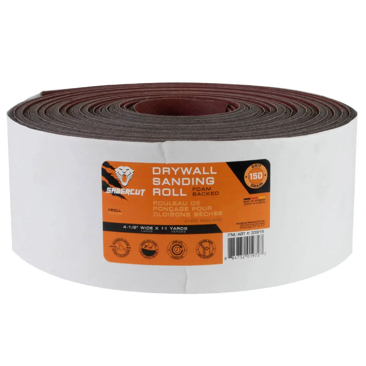 Sabercut 4-1/2 In. X 11Yds 150-Grit Drywall Sandpaper Foam Roll 1
