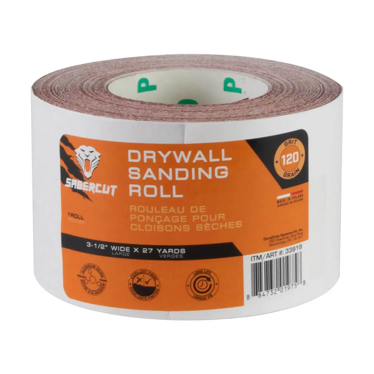 Sabercut 120 Grit  3-1/2 In. X 27 Yds. Drywall Sanding Roll 1