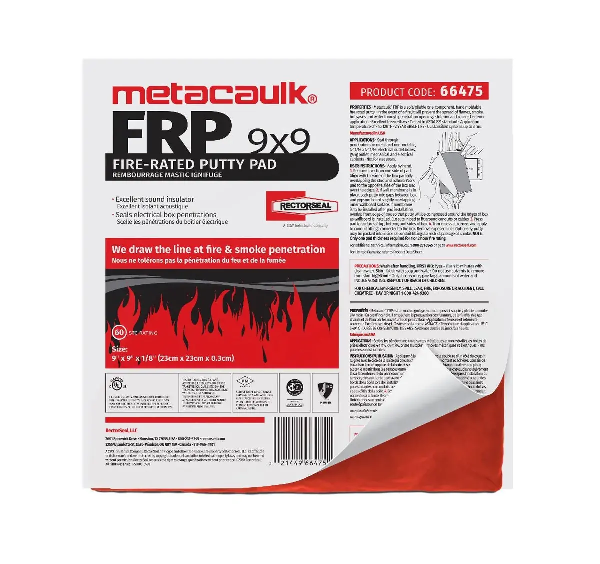 Rectorseal 66475 Metacaulk Frp 9"X 9" Mouldable Putty Pads 20Bx 1