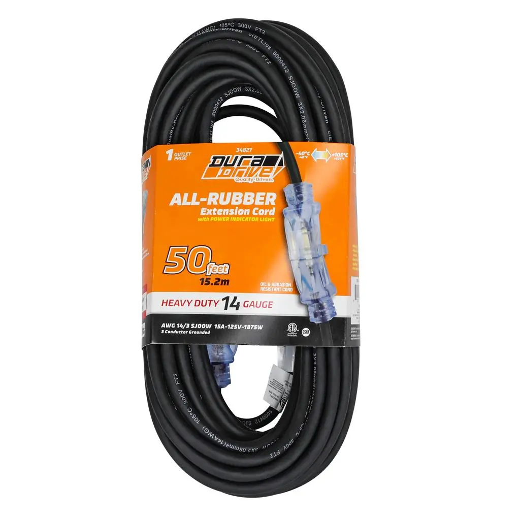 Duradrive 50 Ft 3 Conductors 14 Awg Extension Cord With Lighted Female Plug 1