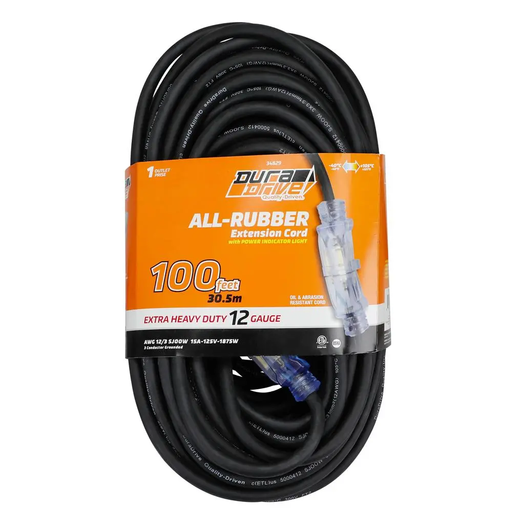 Duradrive 100 Ft 3 Conductors 12 Awg Extension Cord With Lighted Female Plug 1