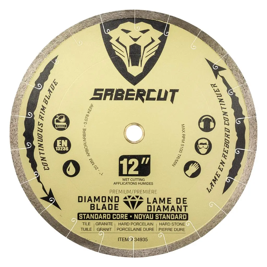Sabercut 12 In. X 1 In. Silent Continuous Rim Tile, Porcelain & Granite Segmented Diamond Blade 1