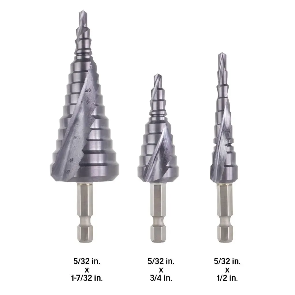 Sabercut 5/32" - 1-7/32" Cobalt Step Drill Bit Set (3-Pieces) 2