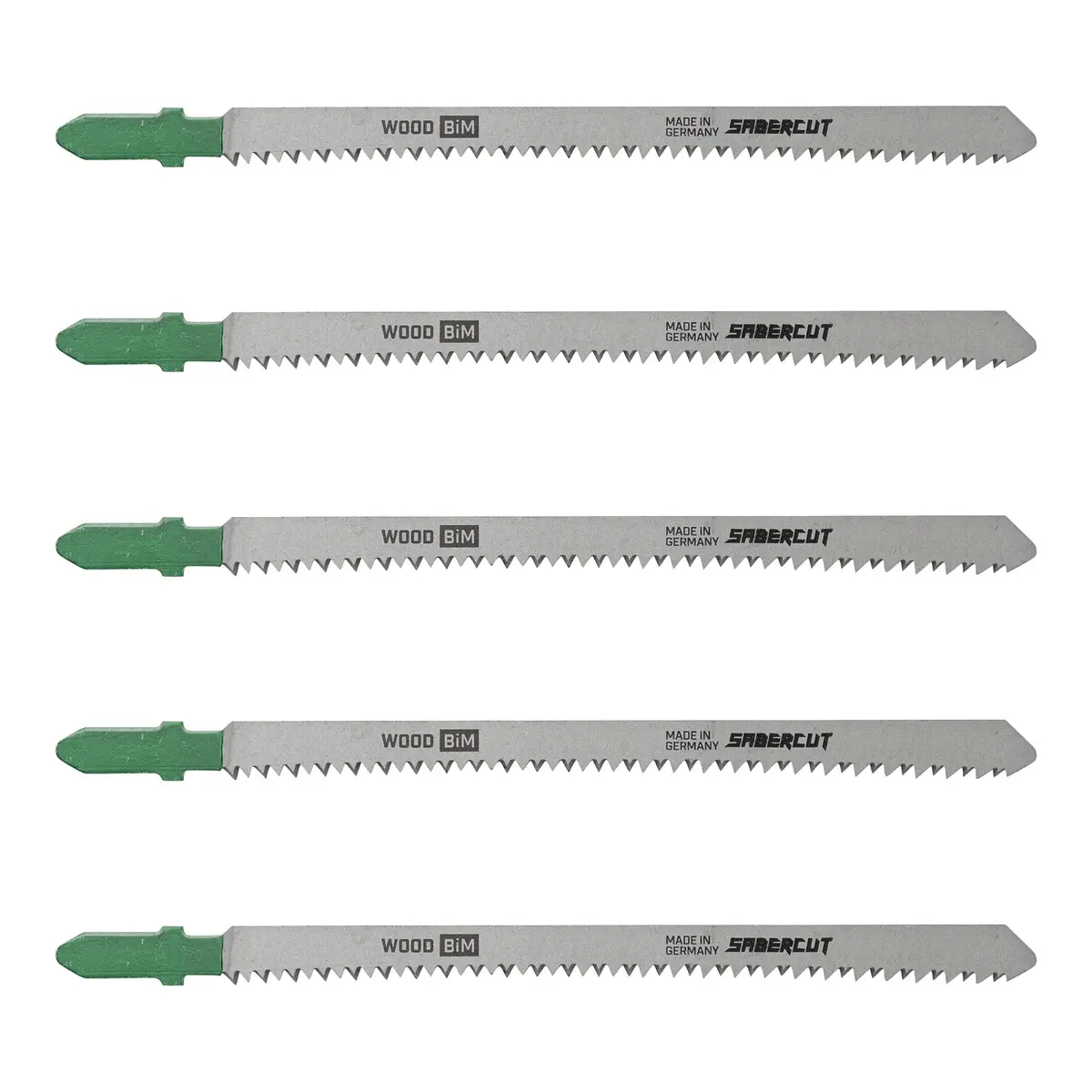 Sabercut 5 In. X 12Tpi Bi-Metal T-Shank Jigsaw Blade For Ultra-Clean Top & Bottom Cuts On Wood (5-Pack) 1