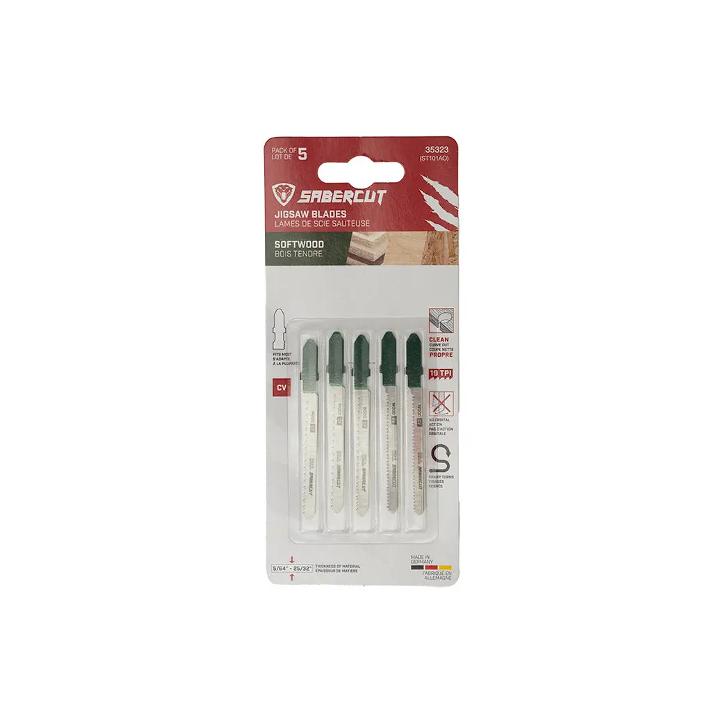 Sabercut 3 In. X 19Tpi T-Shank Jigsaw Blade For Wood Scrolling (5-Pack) 2