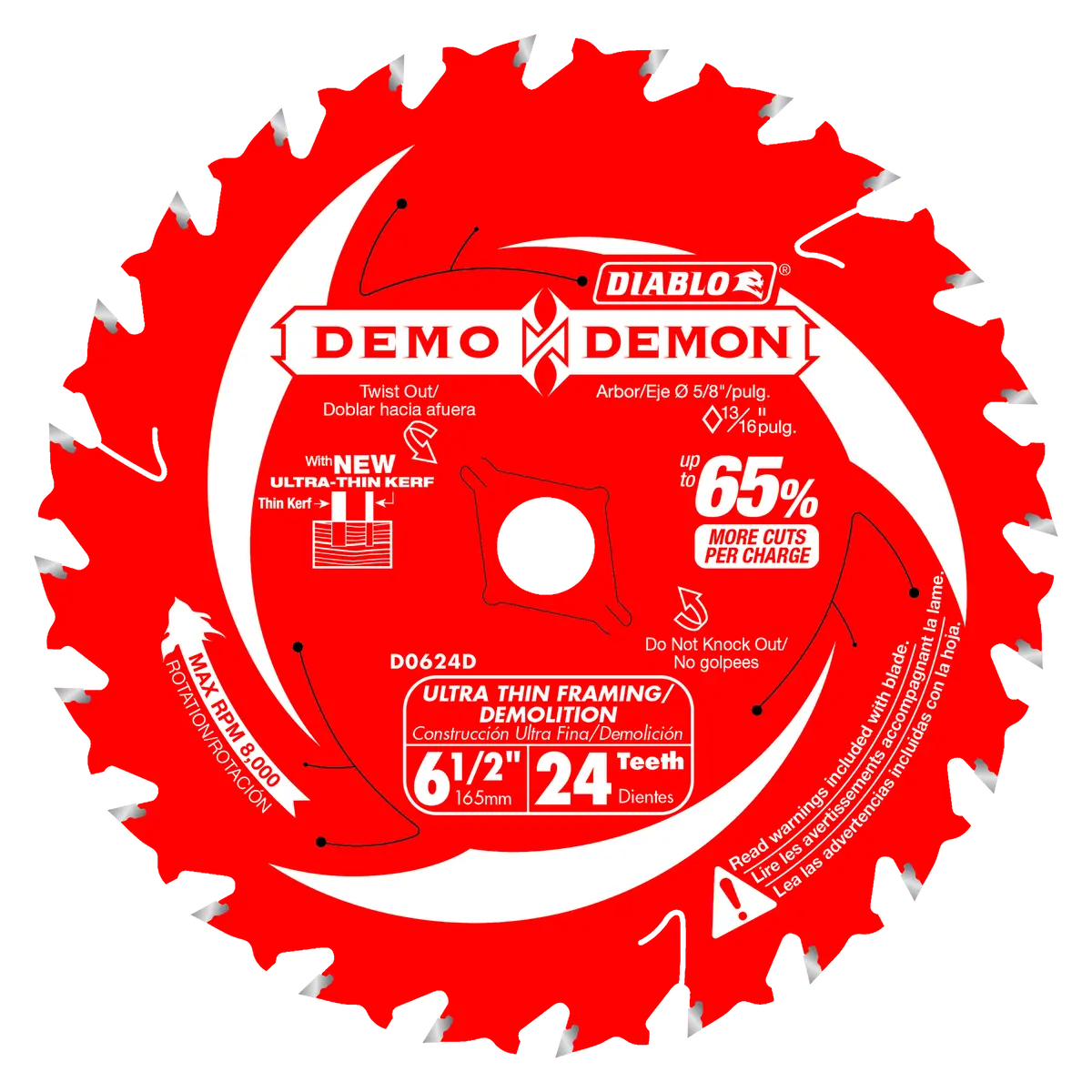 Diablo Tools D0624da 6-1/2 In 5/8 In 8000 Rpm Saw Blade 1