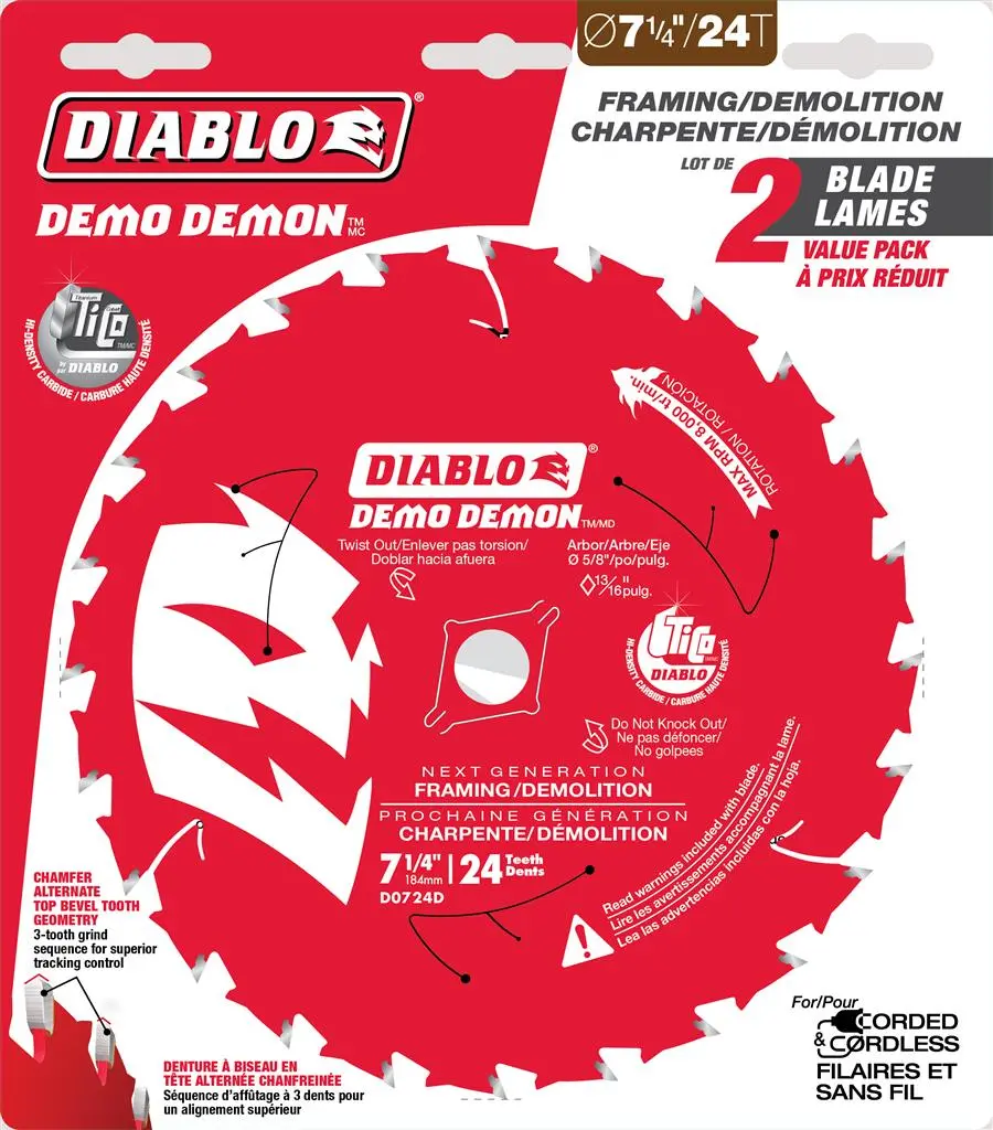 Diablo Promo S.B. D0724dvpx Demolition Saw Blade 7-1/4 Inchesx24t 2Pk 1