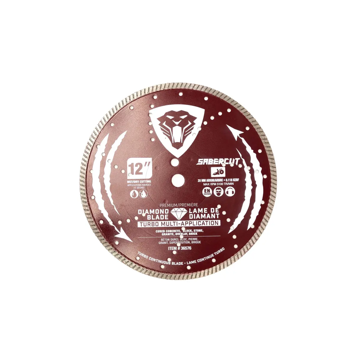 Sabercut 12-In. X 20Mm Continuous Rim Diamond Blade For Multi-Application 1