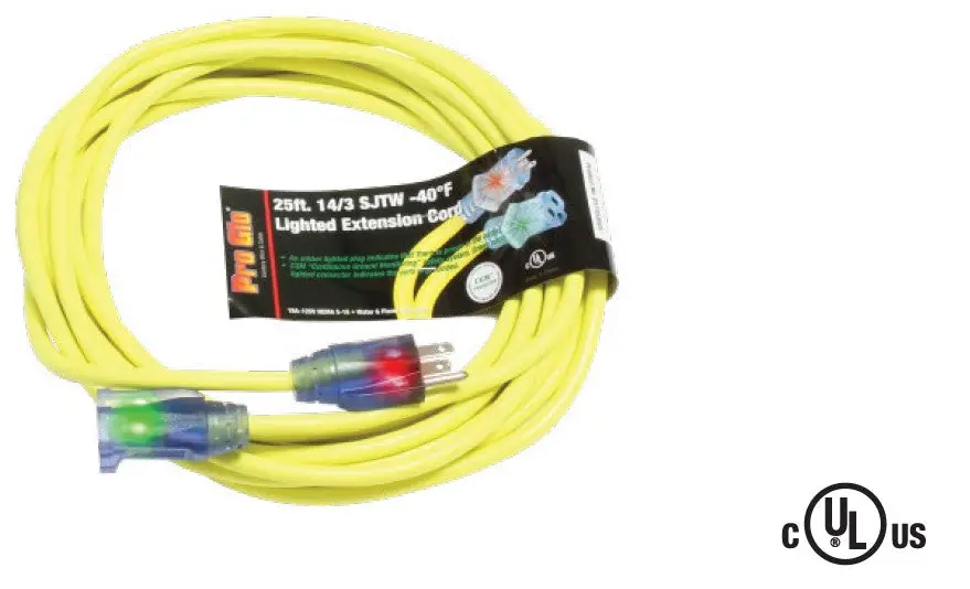 Century D17333025 Proglo 14/3 Sjtw 25 Feet Coldweather Extension Cord Single Tap With "Cgm" And Lighted Ends 1