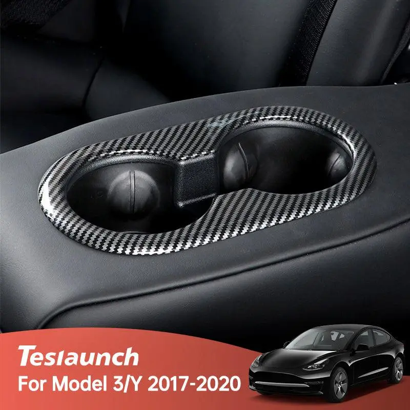Model 3 Real Carbon Fiber Backseat Cup Holders Cover For Tesla(2017-2023) 1