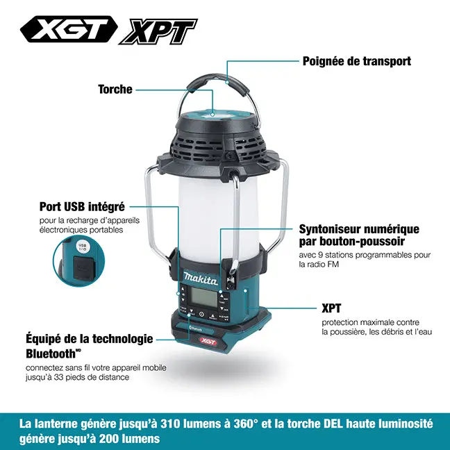 Makita Mr010g 40V Max Xgt Cordless Lantern Radio W/Bluetooth, Xpt & Flashlight (Tool Only) 2