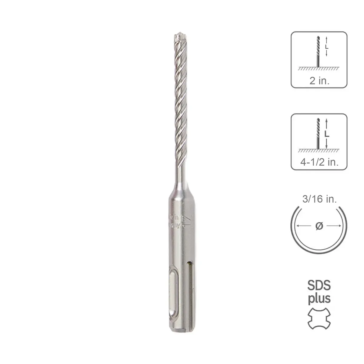 Sabercut 3/16 In. X 2 In. X 4-1/2 In. 4-Cutter Premium Full Head Carbide Sds Plus Drill Bit 1