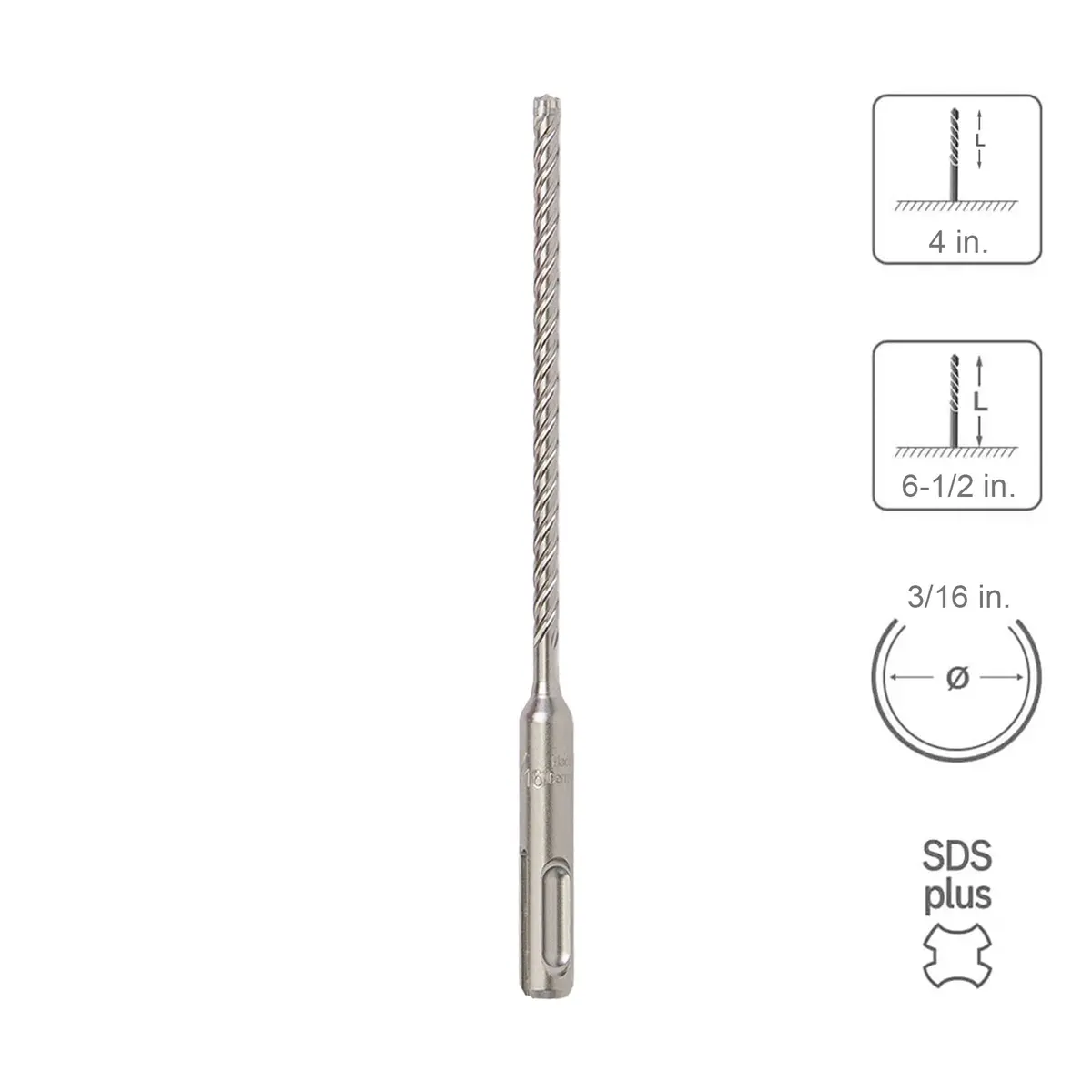 Sabercut 3/16 In. X 4 In. X 6-1/2 In. 4-Cutter Premium Full Head Carbide Sds Plus Drill Bit 1