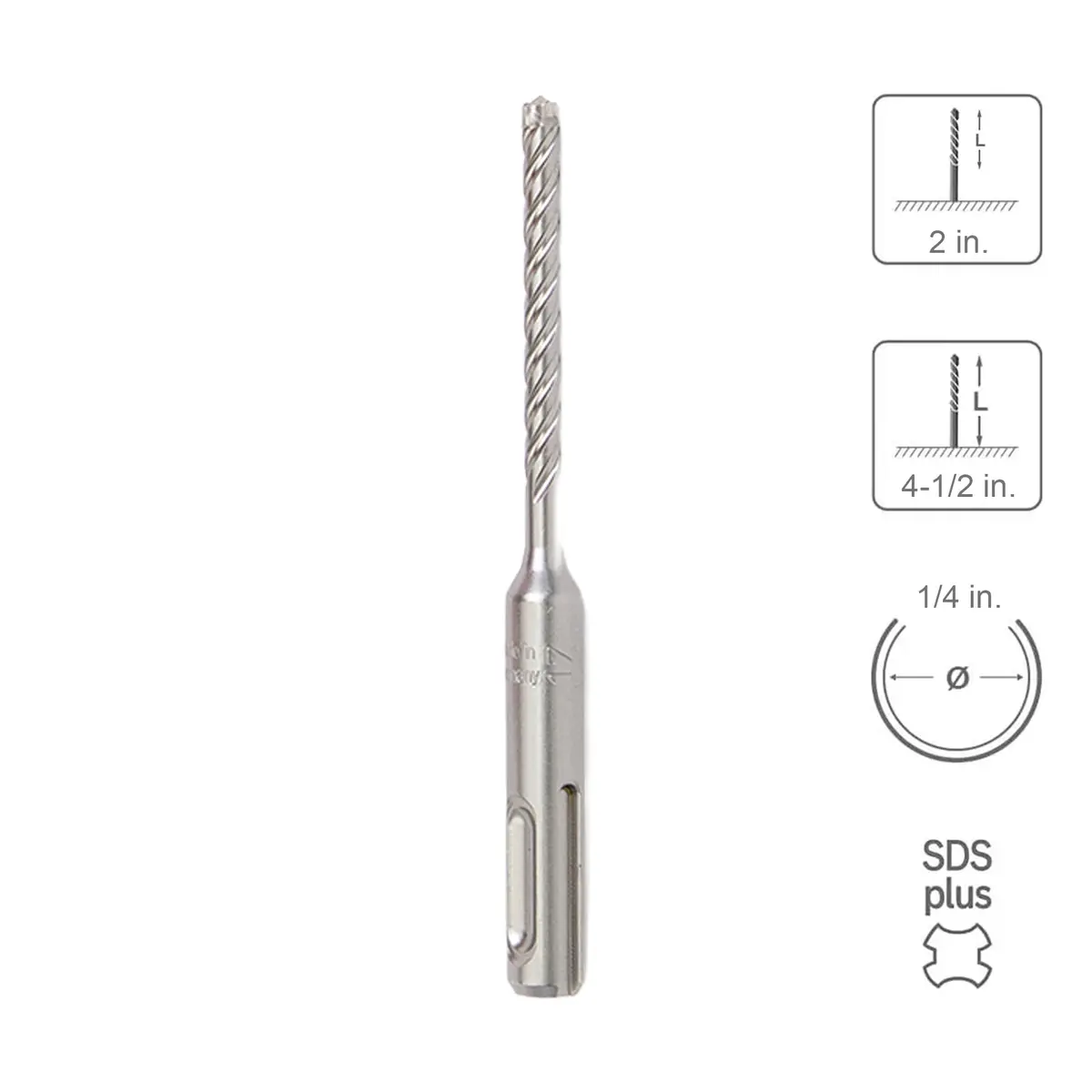 Sabercut 1/4 In. X 2 In. X 4-1/2 In. 4-Cutter Premium Full Head Carbide Sds Plus Drill Bit 1