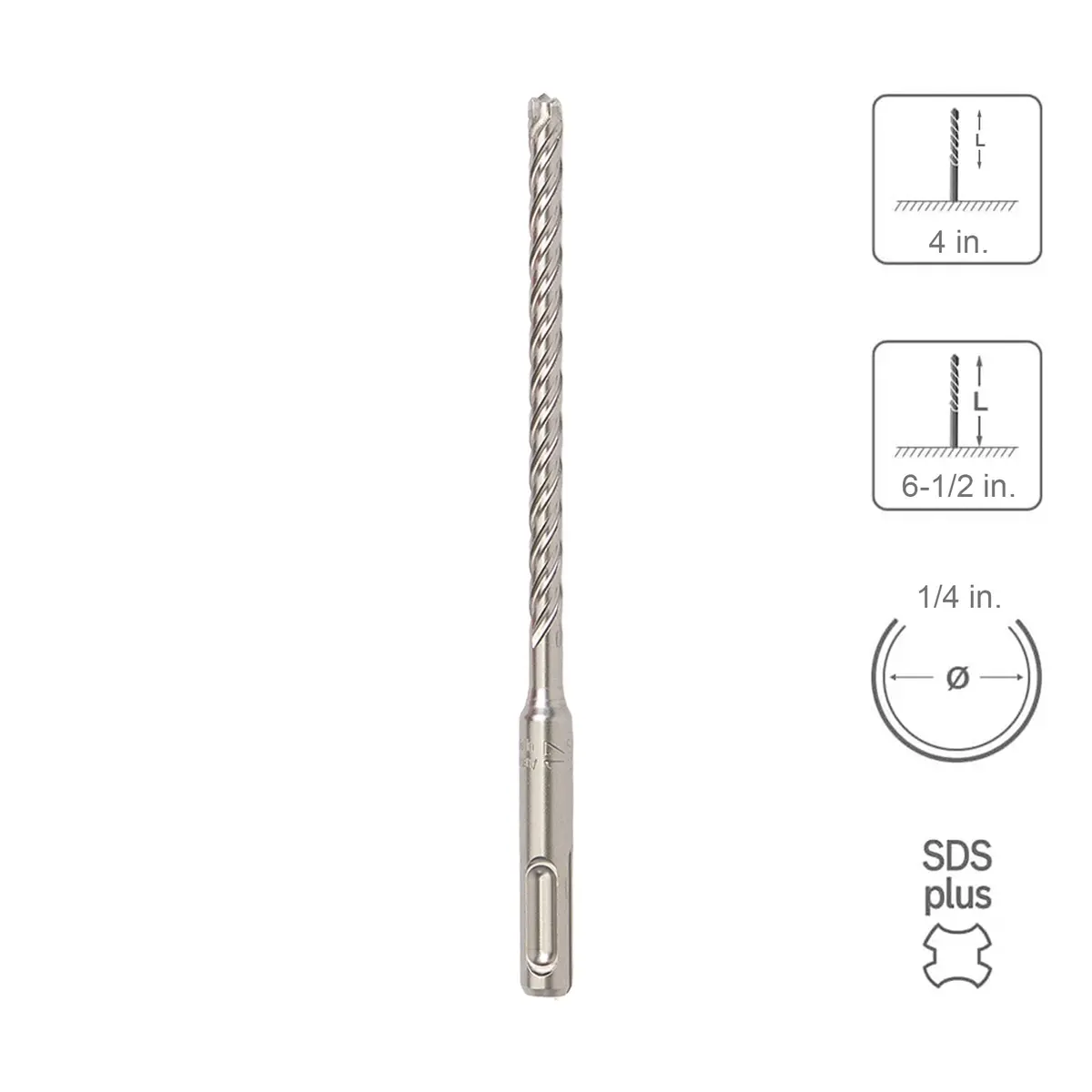 Sabercut 1/4 In. X 4 In. X 6-1/2 In. 4-Cutter Premium Full Head Carbide Sds Plus Drill Bit 1