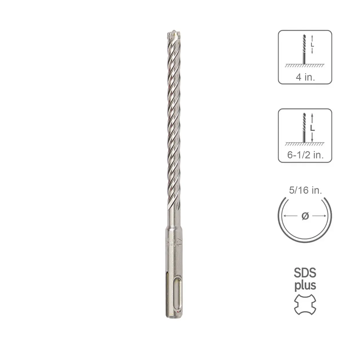 Sabercut 5/16 In. X 4 In. X 6-1/2 In. 4-Cutter Premium Full Head Carbide Sds Plus Drill Bit 1