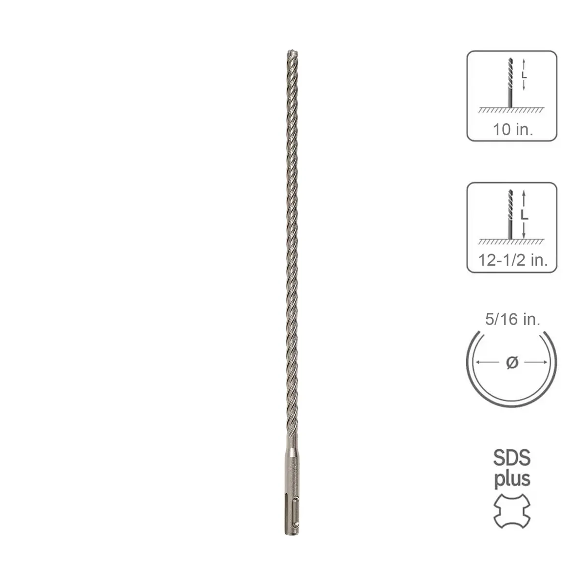 Sabercut 5/16 In. X 10 In. X 12-1/2 In. 4-Cutter Premium Full Head Carbide Sds Plus Drill Bit 1