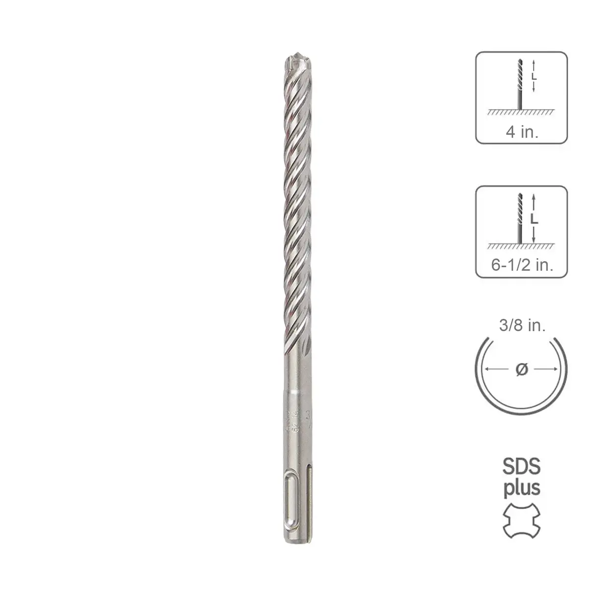 Sabercut 3/8 In. X 4 In. X 6-1/2 In. 4-Cutter Premium Full Head Carbide Sds Plus Drill Bit 1