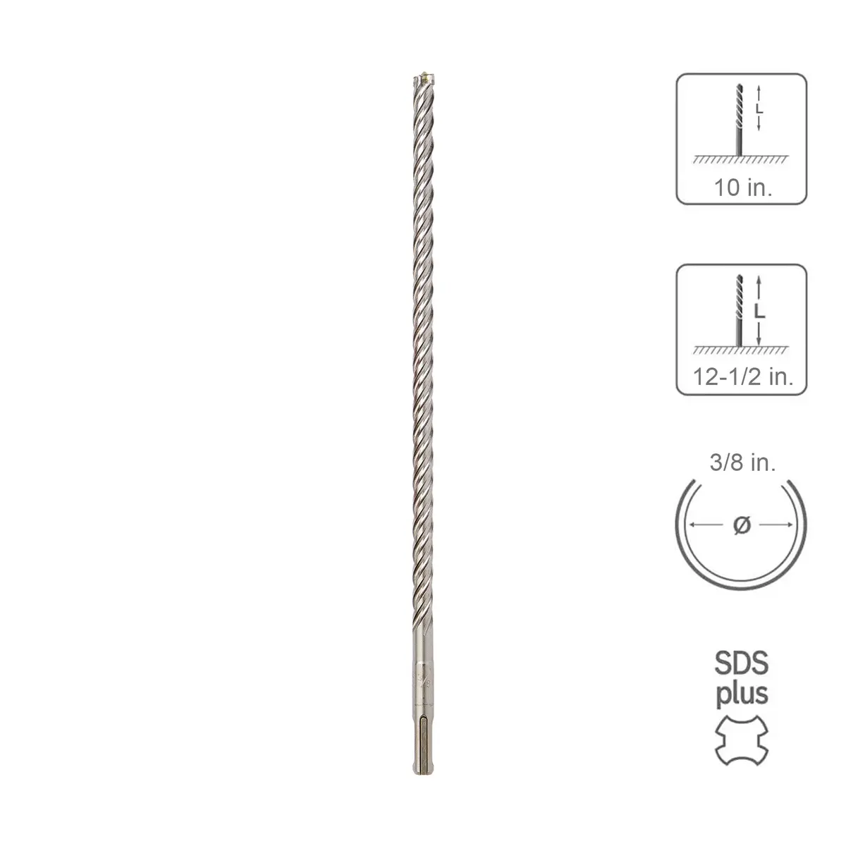 Sabercut 3/8 In. X 10 In. X 12-1/2 In. 4-Cutter Premium Full Head Carbide Sds Plus Drill Bit 1